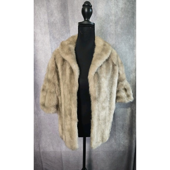 Regina Glenara by Glenoit Jackets & Blazers - Regina Glenara Glenoit Faux Mink Fur Capelet Stole Jacket Beige Wrap 60s VTG
